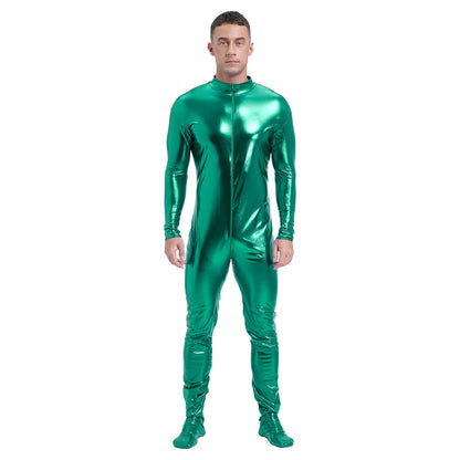 Men's Shiny Metallic Zentai Dress-up Jumpsuit Cosplay Costume Performance Stage Disco Clubwear Full Body Unitard Tights Leotard