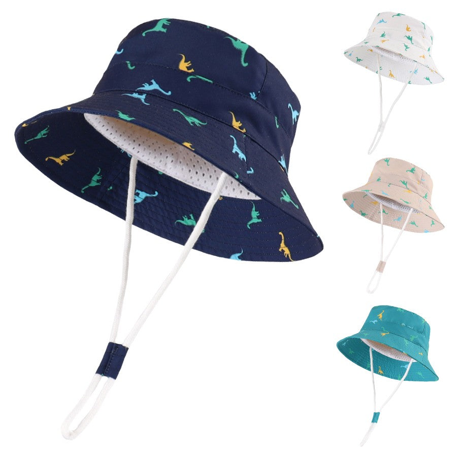 Sun Protection Hat for Kids Toddler Boys Girls Dinosaur Wide Brim Summer outdoor hat Cotton Baby Bucket Hat with Chin Strap