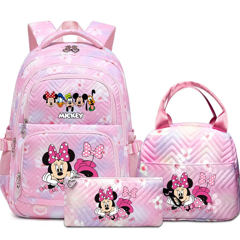 Mochila Mickey Minnie 3 Peças para Meninas e Meninos com Lancheira e Estojo, Mochila Escolar Fofa para Ensino Fundamental e Médio, Presente de Natal