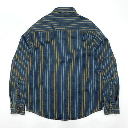 Heavy wash to make old striped shirt men's heavy chunky cargo denim jacket Autumn vintage Amei khaki coat