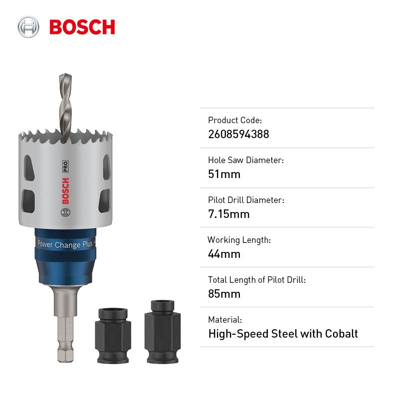 Serra Copo de Cobalto BOSCH 51mm, Cortador de Furos Multiuso para Metal, Madeira, Plástico, Compatível com Furadeira/Parafusadeira de Impacto