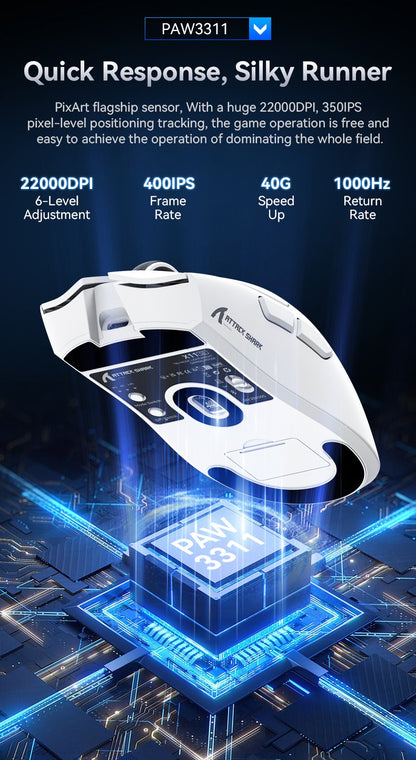Mouse Gamer ATTACK SHARK X11 e Mouse Sem Fio X11 SE 22000 DPI, Sensor PAW3311, BT/2.4G/Com Fio, 59g Leve, 20 Milhões de Cliques