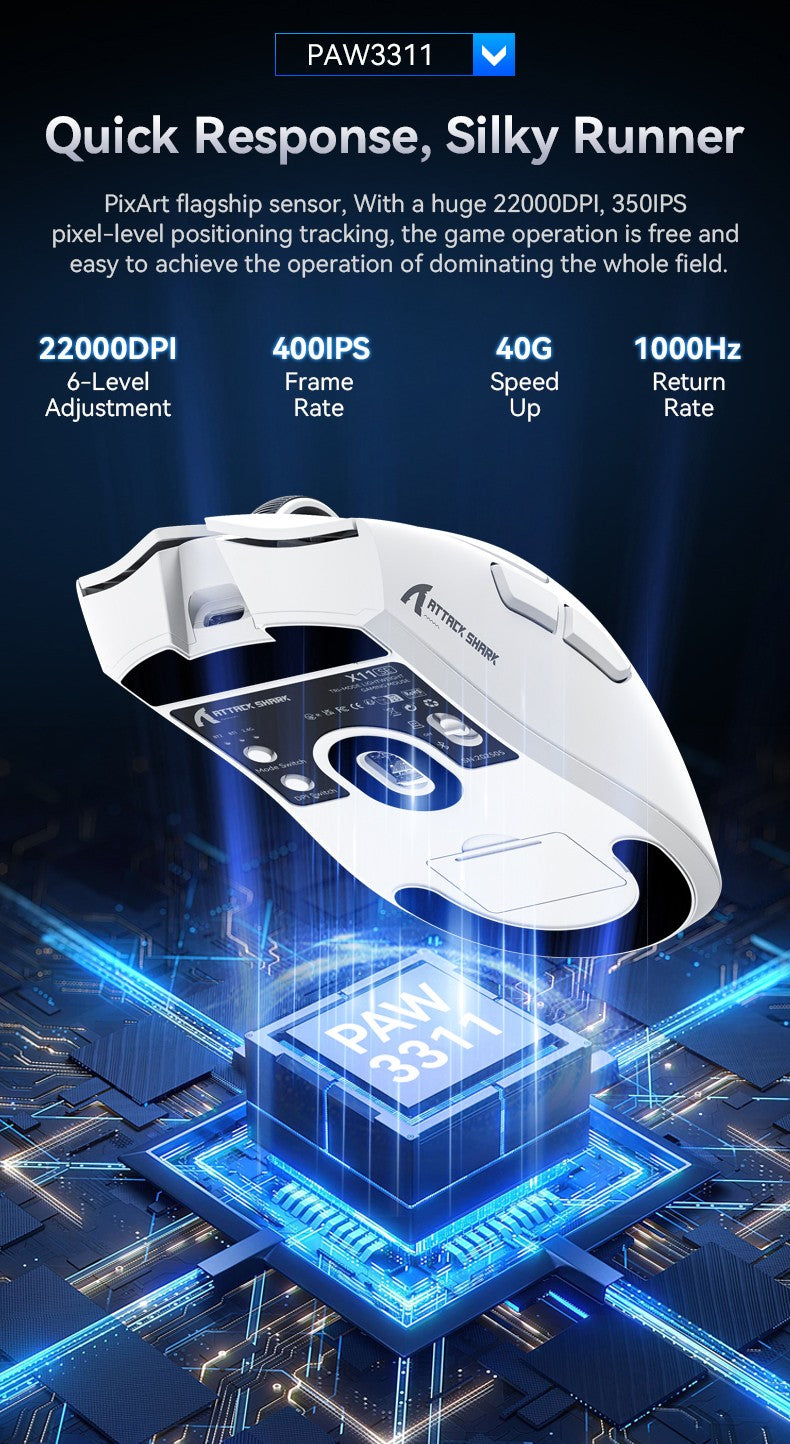 Mouse Gamer Sem Fio Attack Shark X11 X11SE, 1000 Hz, Mouse Óptico RGB 2.4G, 16000 DPI, Mouses de Computador Ergonômicos para PC Laptop Mac