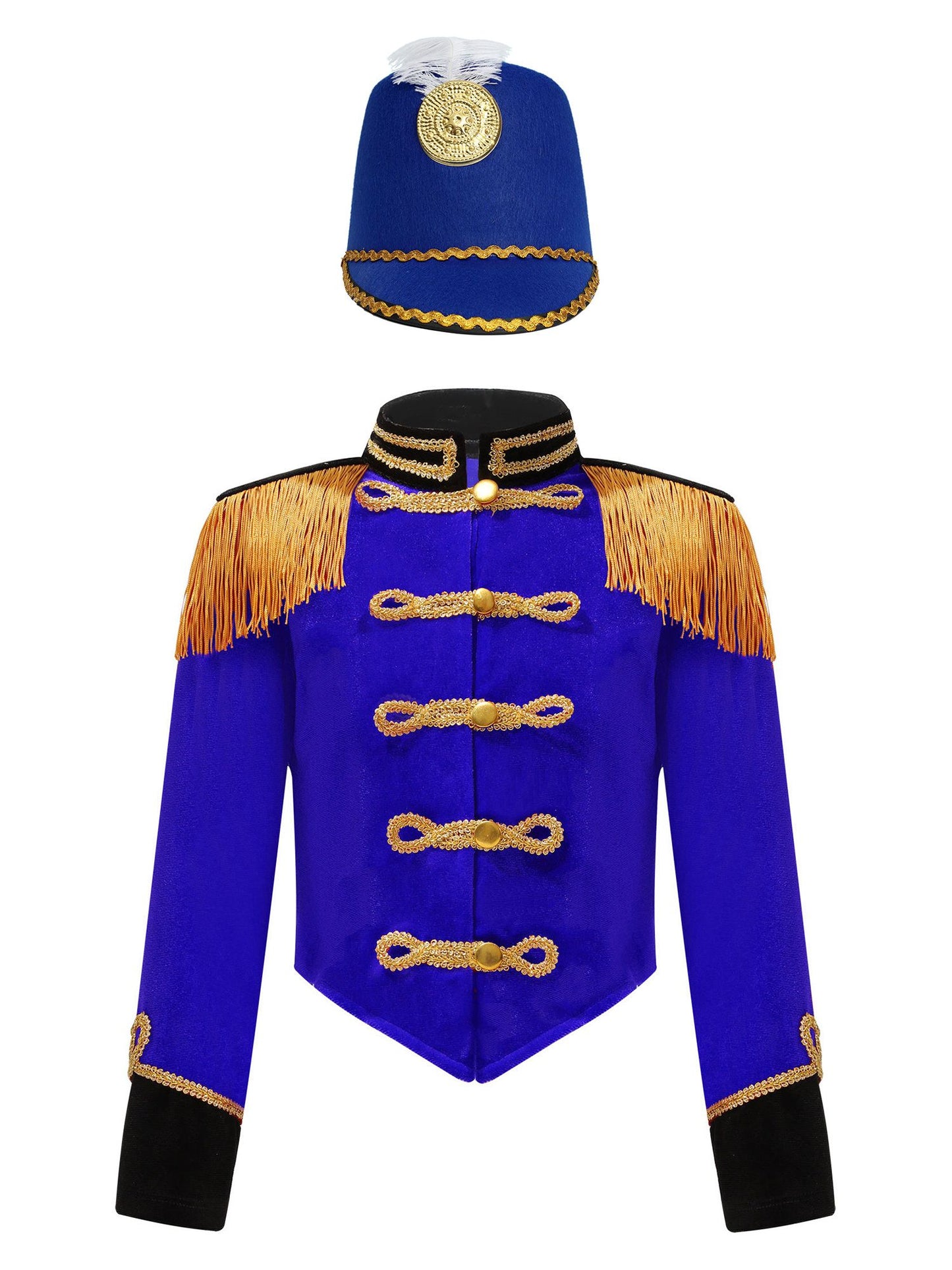 Girls Boys Marching Band Costume Outfits Circus Ringmaster Jacket Coat Team Performance Drummer Drum Major Uniform with Hat Sets