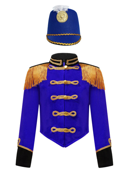 Girls Boys Marching Band Costume Outfits Circus Ringmaster Jacket Coat Team Performance Drummer Drum Major Uniform with Hat Sets