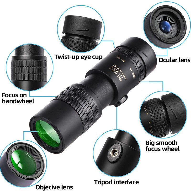 Monóculos Profissionais de Longo Alcance para Celular com Lente Zoom 300X40, Binóculos para Foto e Uso Externo
