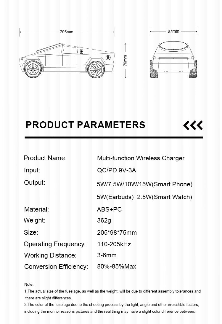 Suporte de Mesa Cybertruck Qi2 3 em 1 Base de Carregamento Sem Fio CyberDock para iPhone 16 15 14 Pro Max, AirPods, IWatch