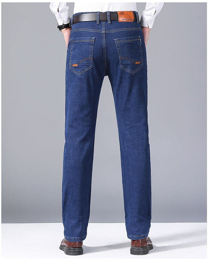Calça Jeans Masculina Primavera Outono Negócios Casual Confortável Reta Denim Elástica Moda Clássica Macia Premium Azul Preto