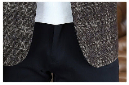 Blazer's New Men's Fashion Outdoor Travel Camping Youth Wedding Hosting Campus Slimming Casual Checkered Korean Version Blazer