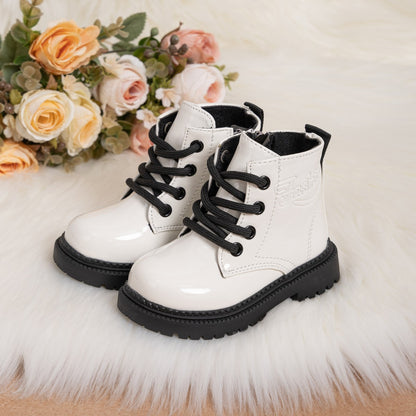 Autumn and Winter Children's Shoes Waterproof PU Leather Children's Boots Fashion Toddler Lace-up Zip High Boots Boys Girls