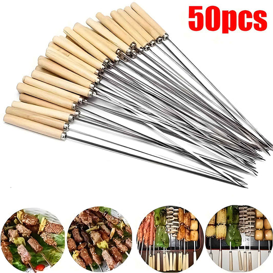 50-Pack Stainless Steel BBQ Skewers | Reusable & Rust-Proof Grilling Sticks | for Camping Backyard Parties Outdoor Cooking