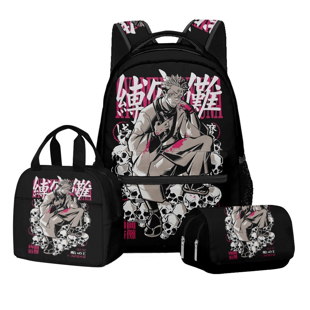 Anime Estampa Digital Jujutsu Kaisen Conjunto Escolar Mochila Grande Capacidade Lancheira Estojo de Lápis 2 Camadas 3 Peças Presente para Menino