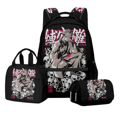 Anime Estampa Digital Jujutsu Kaisen Conjunto Escolar Mochila Grande Capacidade Lancheira Estojo de Lápis 2 Camadas 3 Peças Presente para Menino