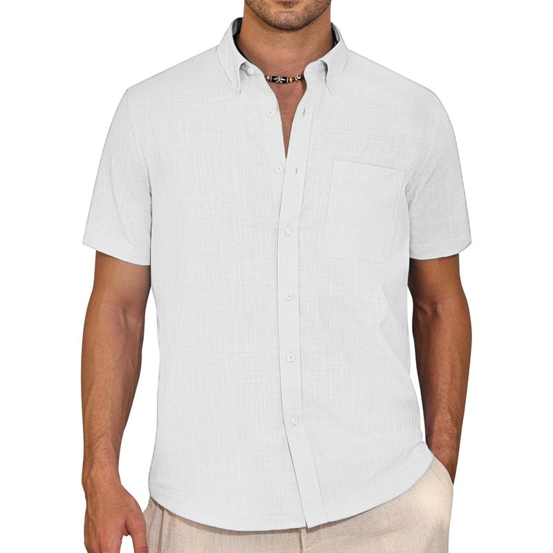 Men's Short Sleeve Cotton T Shirt Summer Casual Shirts Beach Regular Tshirts Outdoor Button-Down Basic Streetwear with Pocket