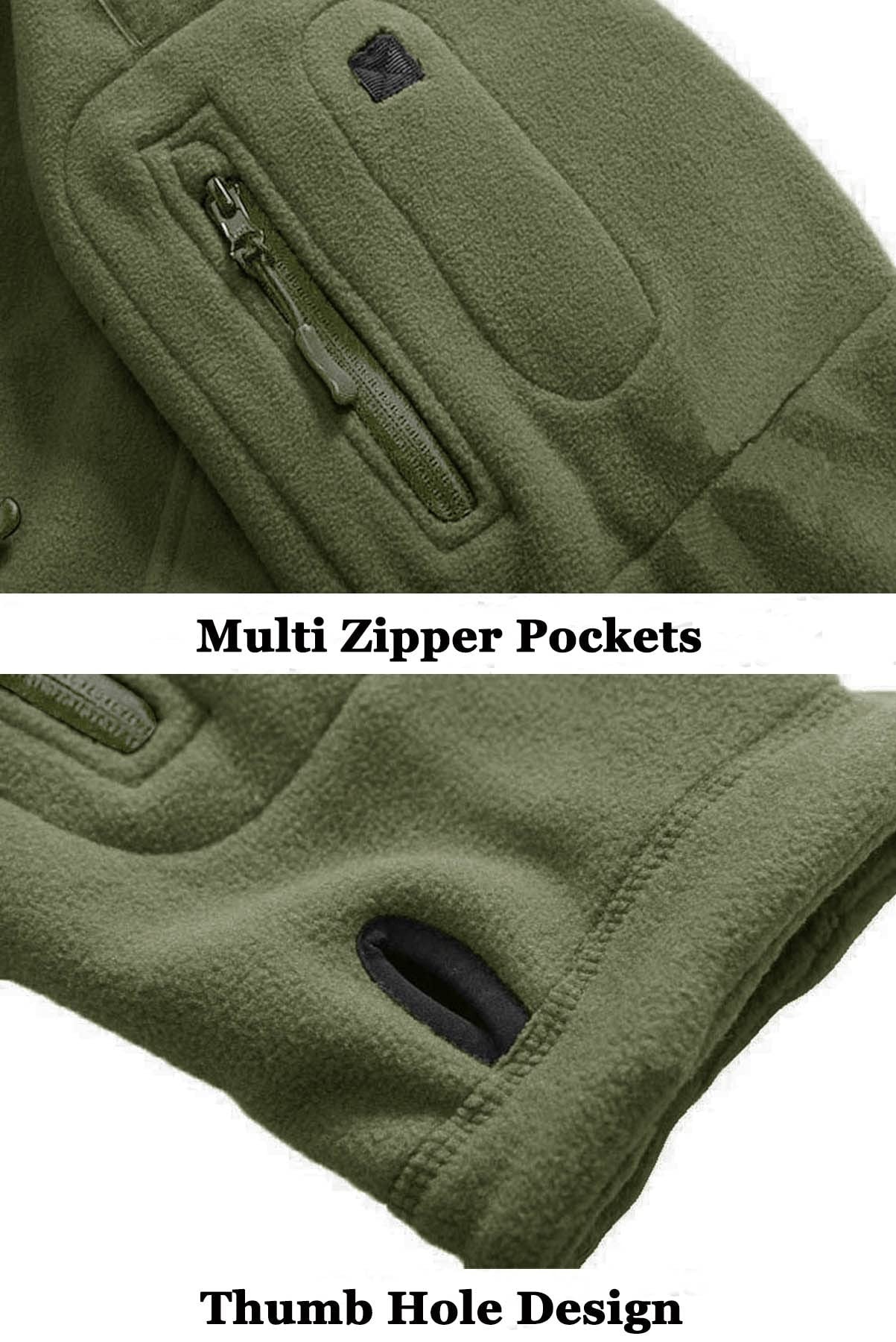 TACVASEN Winter Hooded Coats Mens Fleece Jackets Full Zip Up Multi-Pockets Fishing Hiking Climbing Outerwear Causal Parka Tops