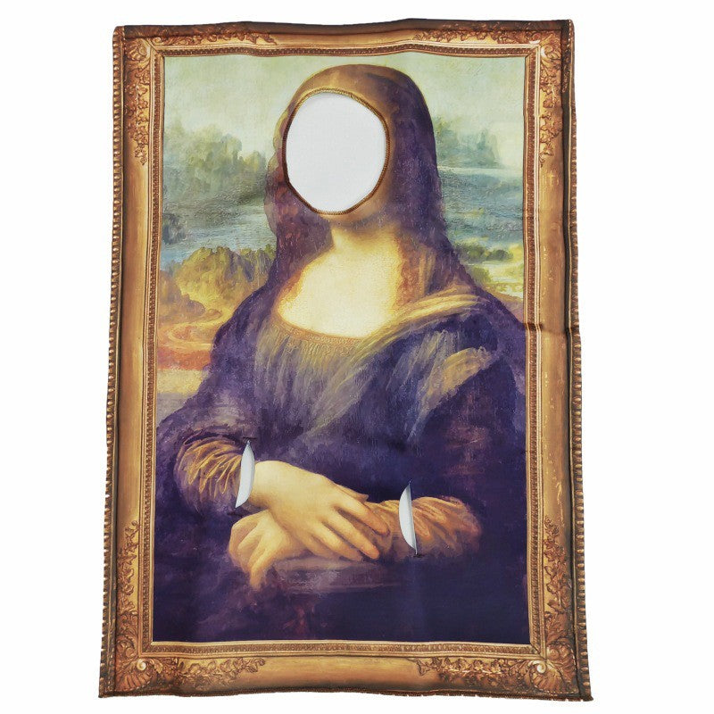 Funny Daddy Poo Costume & Mona Lisa Parody Mural Cosplay Outfit for Halloween School Party Parent-Child Matching Set