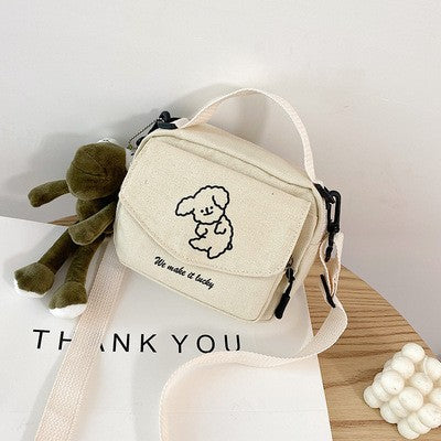 Ladies Fashion Canvas Small Square Bag Korean Version Multifunctional Cute Dog One-shoulder Diagonal Mobile Phone Package