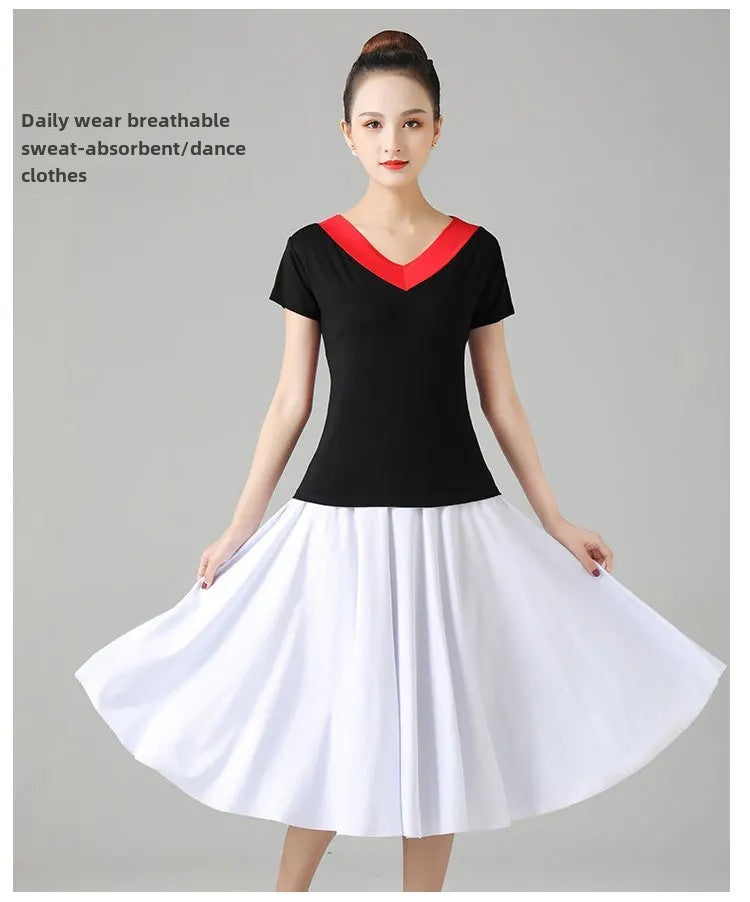 Plus Size Elegant Plus Size Women's Long Dress For Dancing And Commuting Stylish Square Dance Skirt With Wide Hemline For Soc...