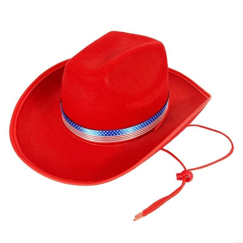 L5YA Elegant Homburg Hat with Unique Patriotic Band Flat Wide Brimmed Hat Surprise Gifts Headwear for Vacation Photo Props