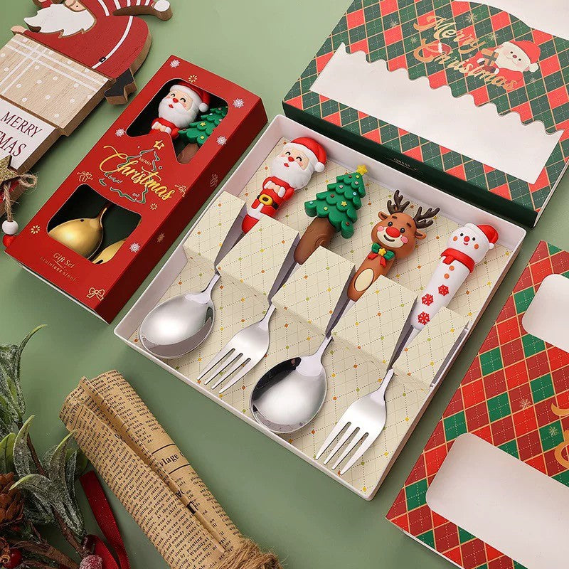 Conjunto de Talheres de Natal de Aço Inoxidável Garfos e Colheres de Sobremesa Utensílio de Cozinha para Jantares e Ocasiões Especiais