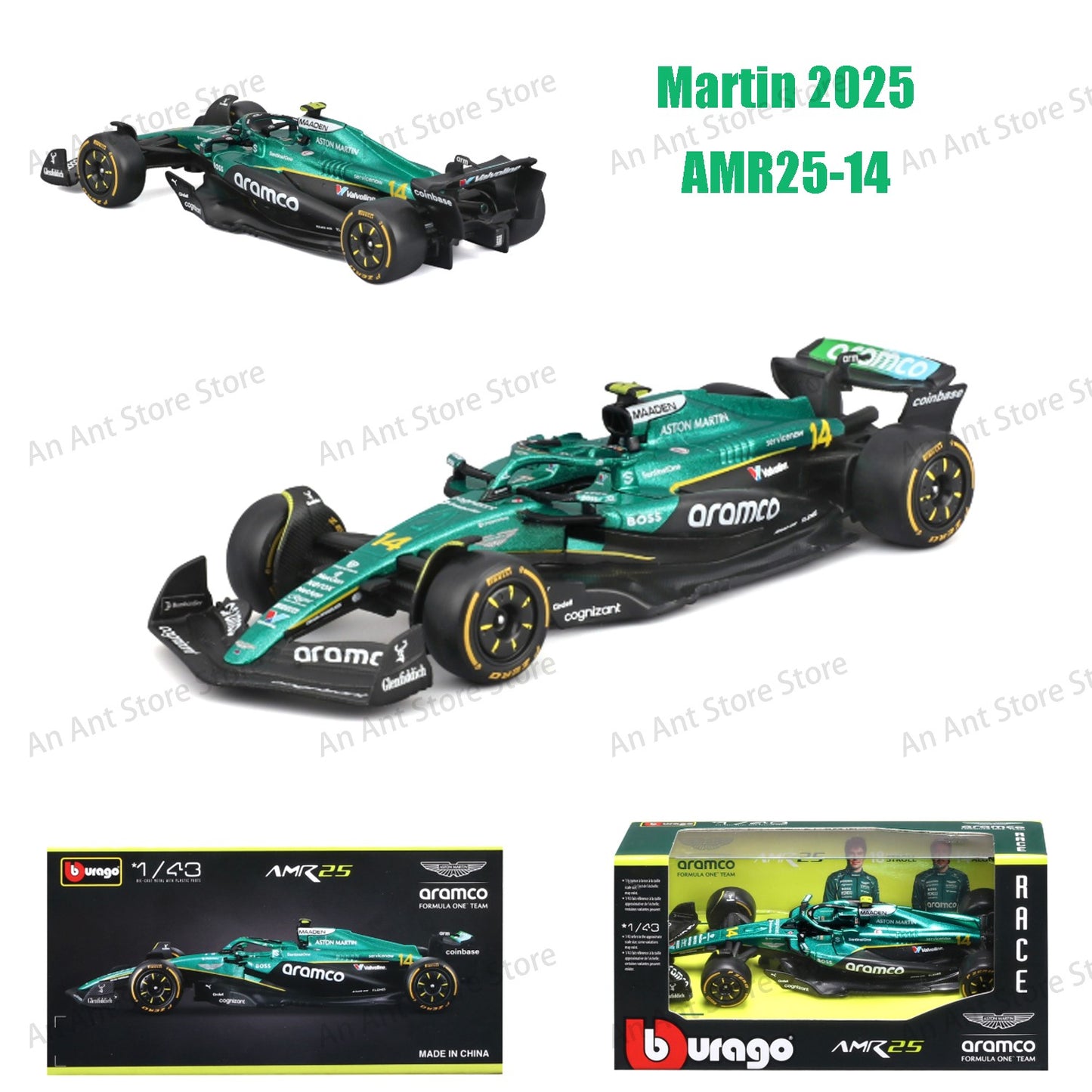 Bburago 1:43 Carro de Fórmula 1 McLaren Mercedes Ferrari SF25 Redbull Racing AlpineA525 Miniatura Colecionável de Metal Fundido Verstappen