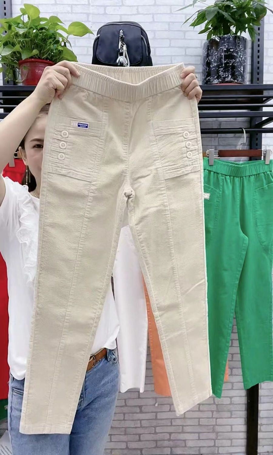 Women Warm Spring Winter Button Pockets Ruffles Vintage Big Large Plus Sizes Casual Party Fashion Loose Pant