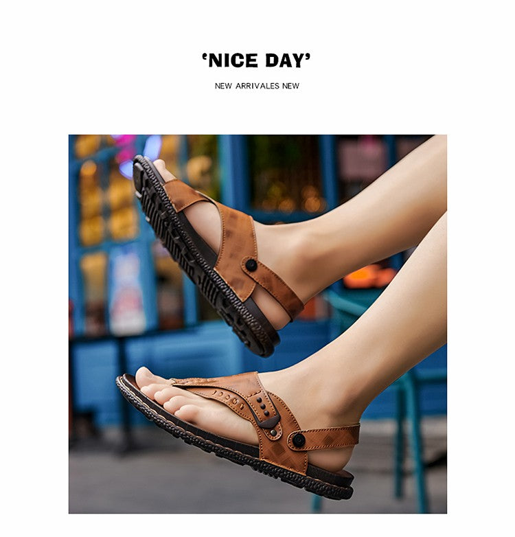 Sandals for men summer breathable and anti slip herringbone sandals dual-use for both external and soft soled men's beach shoes