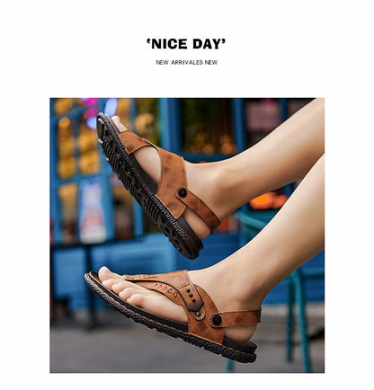 Sandals for men summer breathable and anti slip herringbone sandals dual-use for both external and soft soled men's beach shoes