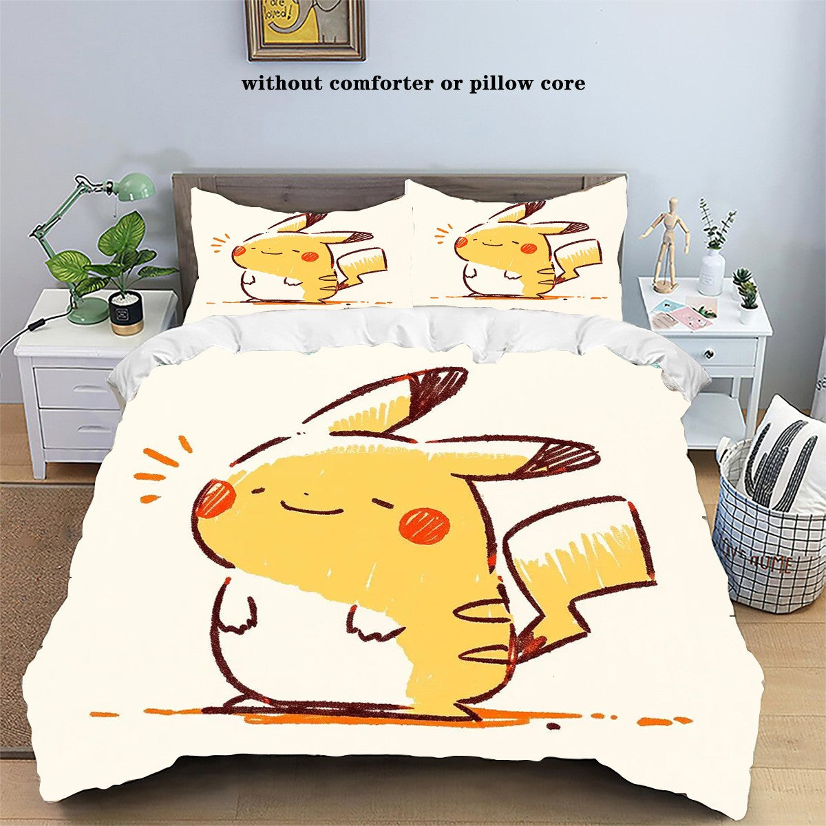 Pokemons Cartoon Anime Bedding Set Kawaii Pikachu Gengar Eevee Charizard Quilt Duvet Cover Pillowcase Kid Bed Set Twin King Size