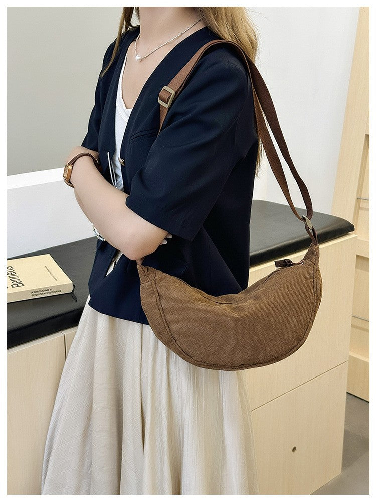 Solid Color Corduroy Women's Hobos Shoulder Bag Retro Casual Female Crossbody Bags Ladies Daily Travel Handbags Messenger Bag