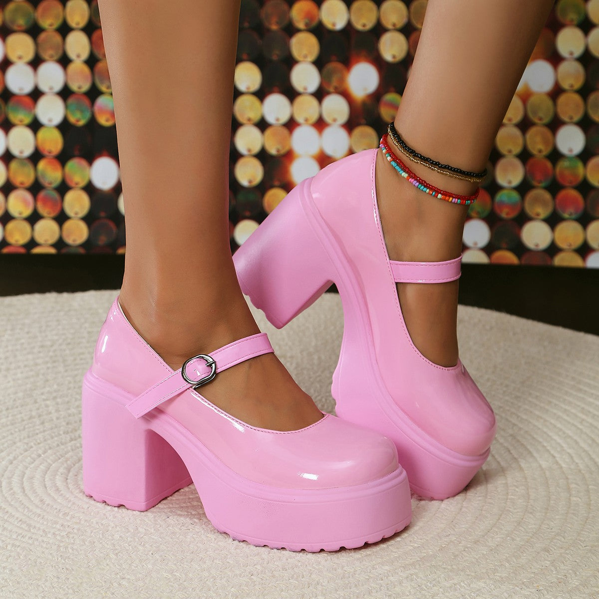 Sapatos Mary Jane Pretos de Salto Agulha Feminino 2023 Gótico Plataforma Grossa Bombas Sapatos Femininos Plus Size com Fivela no Tornozelo para Festa Lolita 42