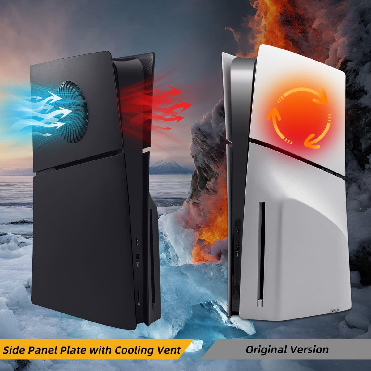Face Plates for PS5 Slim Disc Edition Only, Anti-Scratch Replacement Panels Cover Plates Shell Case with Cooling Vent,Black
