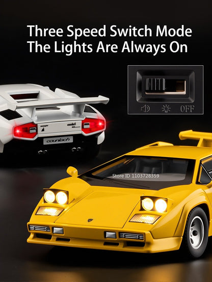1:24 Countach LP500S VENENO Miniatura de Carro Esportivo Brinquedo Liga Fundida Luz e Som Puxar para Trás Portas Abertas Coleção Supercarro