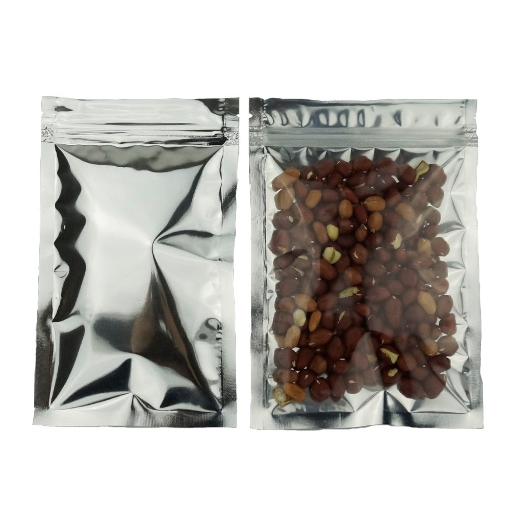100pcs Silver Aluminum Foil Zip-lock Bags, Food Grade Aluminized Mylar Zipper Self Sealing Pouches for Cloth / Snacks Packaging