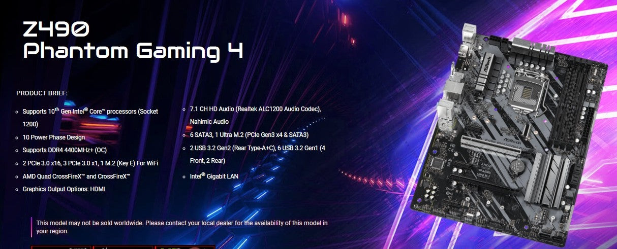 ASRock Z490 PHANTOM GAMING 4 Motherboard LGA1200 Support i9-10900K i7-10700 i5 10400 i3-10300 CPU 4xDDR4 4400MHz M.2 NVME ATX