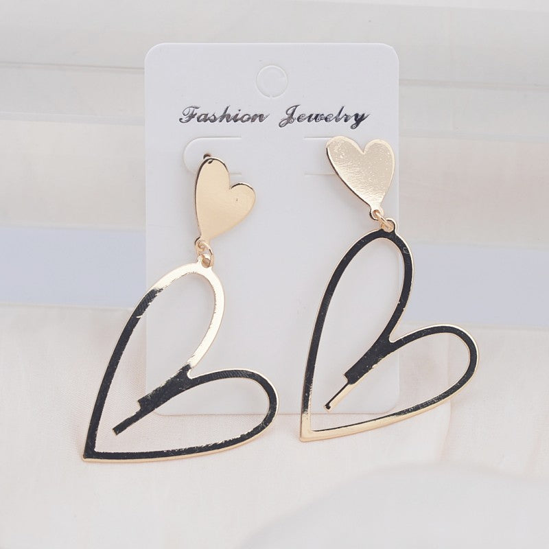 2024 Novas Brincos Pendentes de Coração Femininos da Moda Brincos de Coração de Amor de Camada Dupla Lindos Brincos Bohemianos
