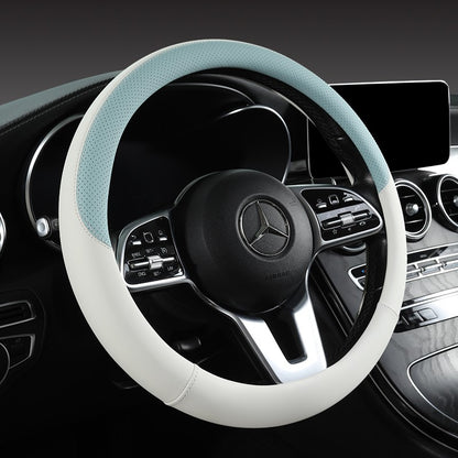 Perforated Nappa Leather Car Steering Wheel Cover Warm in Winter and Cool in Summer, Universal 15 Inch,  Anti-Slip, Odorless
