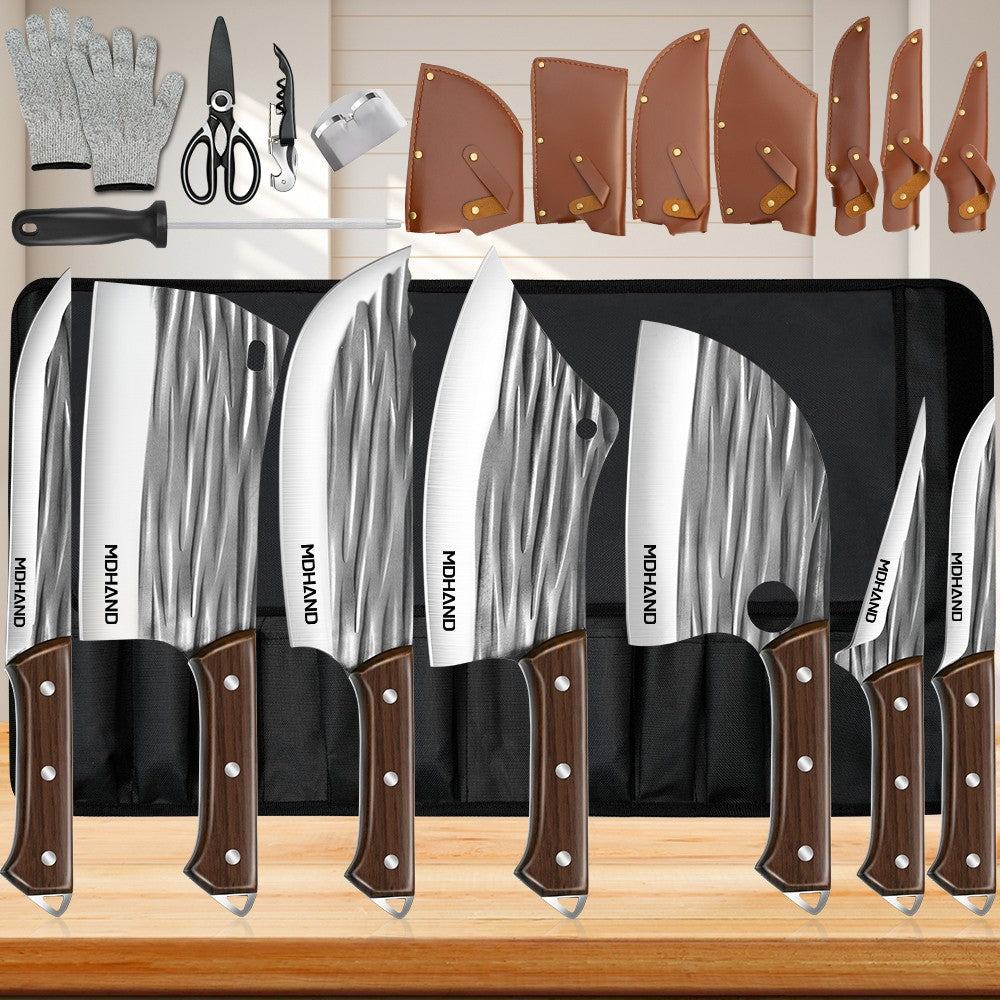 ZENG 14 Peças Faca de Cozinha Multifuncional Cutelo de Carne Forjado à Mão Faca de Chef para Desossar e Cortar para Serviço Pesado com Afiador