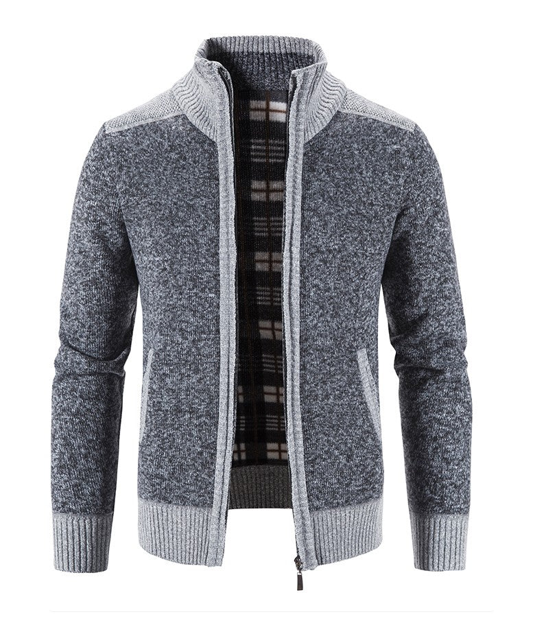 New Winter Men's Patchwork Jacket Knitted Coat Fashion Cardigan Outerwear Long Sleeves Casual Thick Slim Warm Zipper Coats
