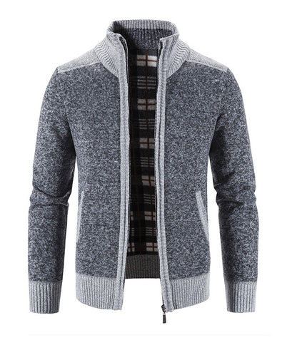 New Winter Men's Patchwork Jacket Knitted Coat Fashion Cardigan Outerwear Long Sleeves Casual Thick Slim Warm Zipper Coats