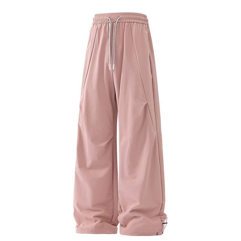 Calça Masculina de Pesca ao Ar Livre Sensação de Alta Qualidade Americana Pregueada Suspensa Casual Solta Longa Outono Calça Perna Larga Calça Reta