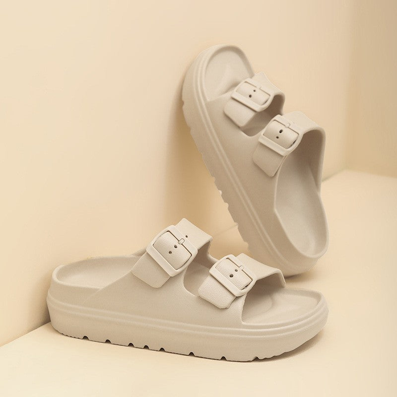Kidmi New Summer Platform Women's Slippers Outdoor Double Buckle Embellished Sandals Non-slip Breathable Soft-soled Beach Shoes