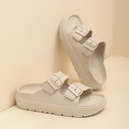 Kidmi New Summer Platform Women's Slippers Outdoor Double Buckle Embellished Sandals Non-slip Breathable Soft-soled Beach Shoes