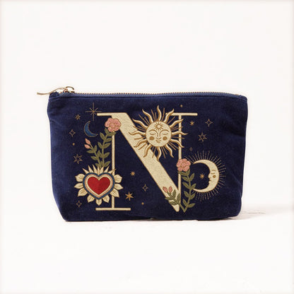 Velvet Handbag Vintage Printed Letter Pattern Makeup Bag