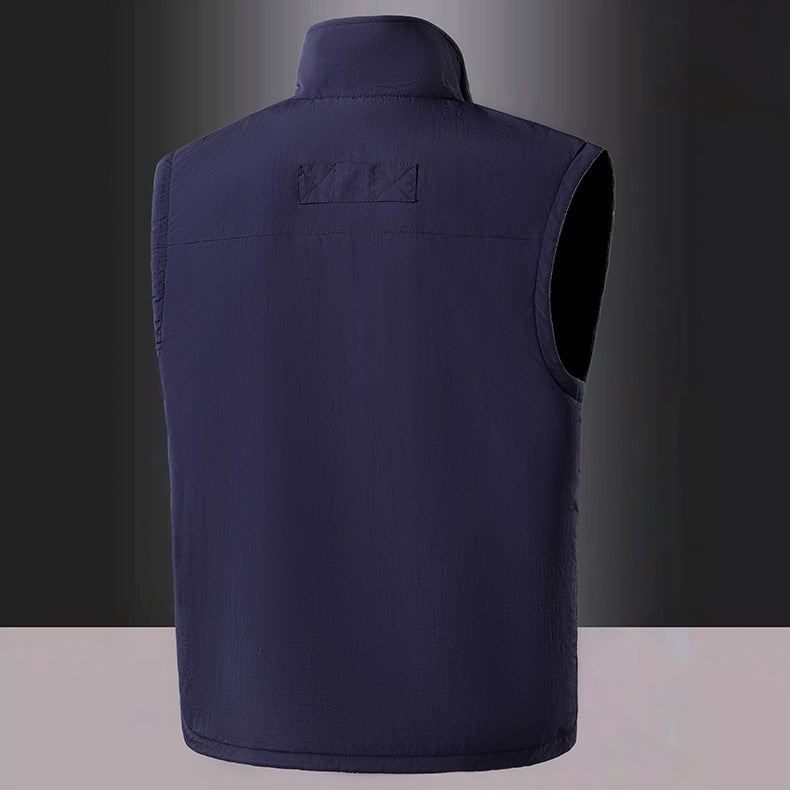 Colete de Pesca Masculino de Veludo Outono e Primavera Novo, Casaco de Veludo para Homem, Colete de Trabalho Solto e Moderno com Vários Bolsos para Homens de Meia-Idade