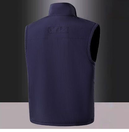 Colete de Pesca Masculino de Veludo Outono e Primavera Novo, Casaco de Veludo para Homem, Colete de Trabalho Solto e Moderno com Vários Bolsos para Homens de Meia-Idade