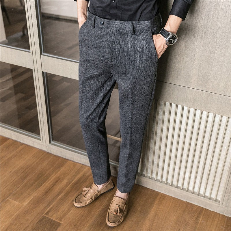 New Autumn Men's Gray Pants, Fashion Casual Trousers, Asian Size 28-36 Slim Suit Pantalon for Men