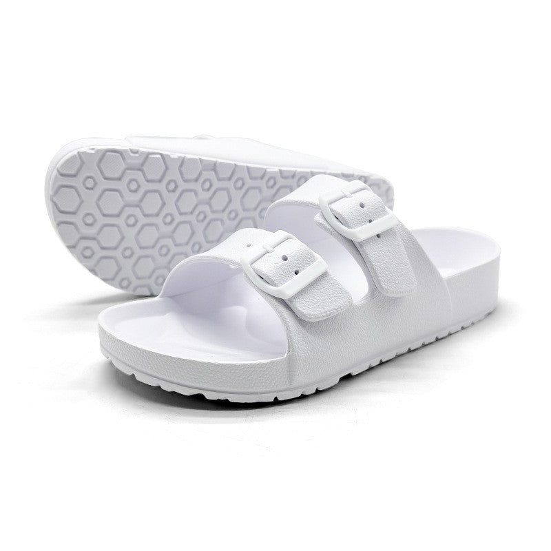 Litfun Women Summer New Sandals Fashion Double Buckle Outdoor Non-slip Beach Shoes Soft EVA Sandals Couple Casual House Slides