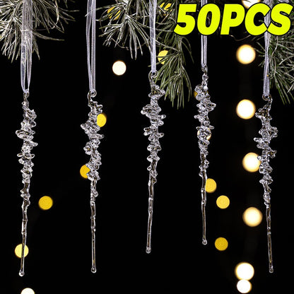 Clear Acrylic Icicle Ornaments Christmas Clear Crystal Icicles Pendants Christmas Tree Hanging Icicles Drop Xmas Wedding Decor