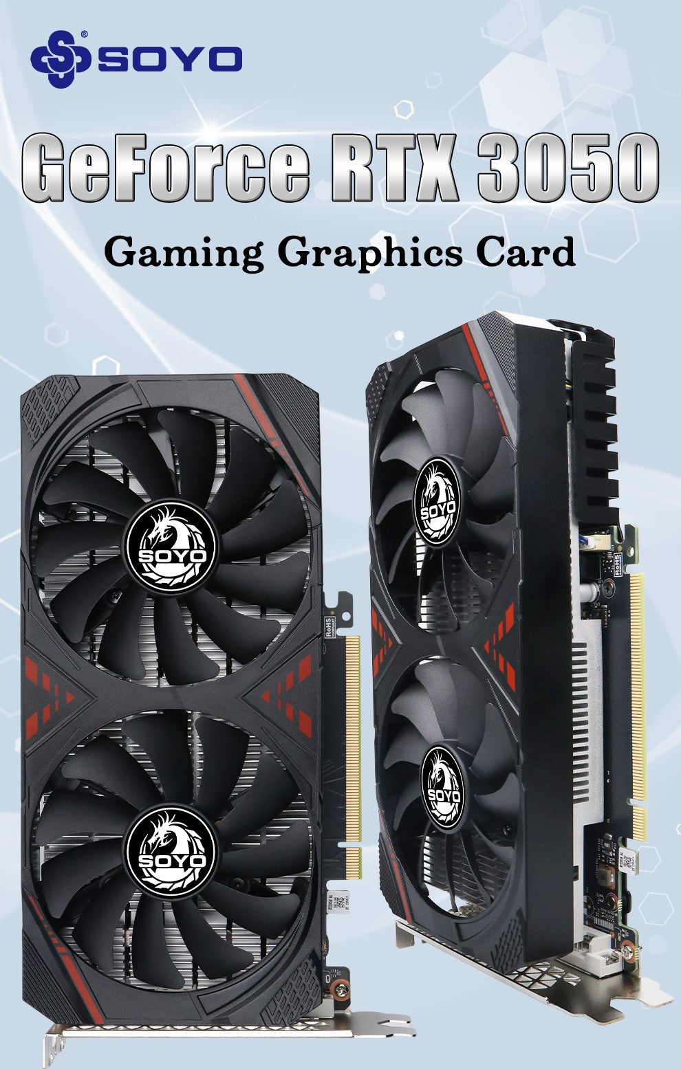 Placas de Vídeo SOYO RTX 3050 8G GDDR6 GPU NVIDIA Componentes para PC PCI Express X16 4.0 Placa de Vídeo para Jogos RTX3050 Nova